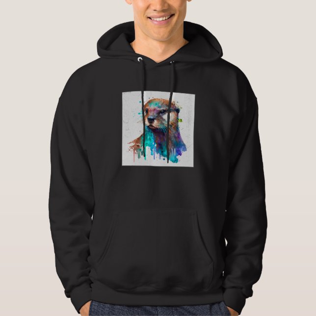 Cute Otter Paint Splatter Illustration Colorful Wa Hoodie (Front)