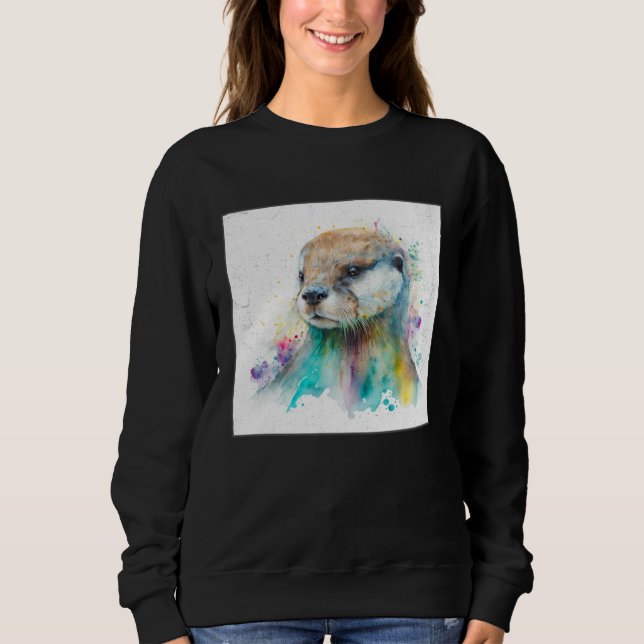 Cute Otter Paint Splatter Illustration Colorful Wa Sweatshirt (Front)