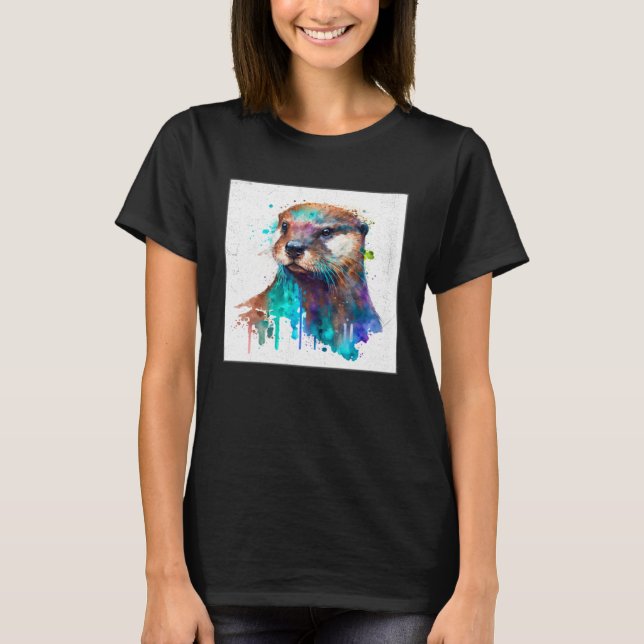 Cute Otter Paint Splatter Illustration Colorful Wa T-Shirt (Front)