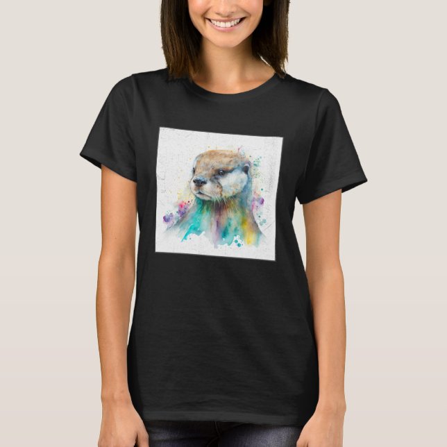 Cute Otter Paint Splatter Illustration Colorful Wa T-Shirt (Front)