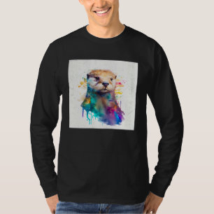 Cute Otter Paint Splatter Illustration Colorful Wa T-Shirt
