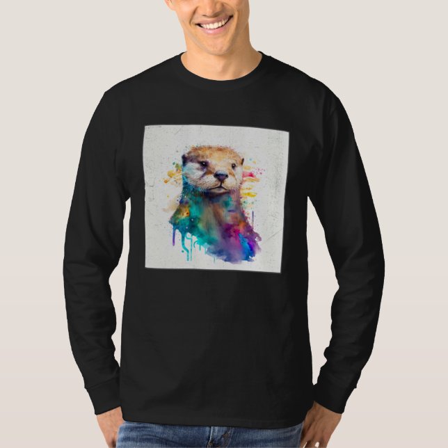 Cute Otter Paint Splatter Illustration Colorful Wa T-Shirt (Front)