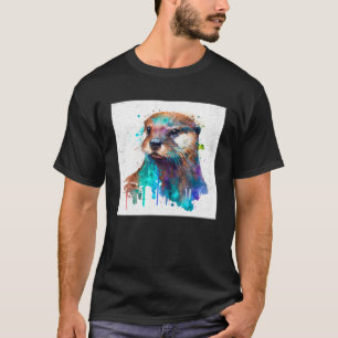 Cute Otter Paint Splatter Illustration Colorful Wa T-Shirt