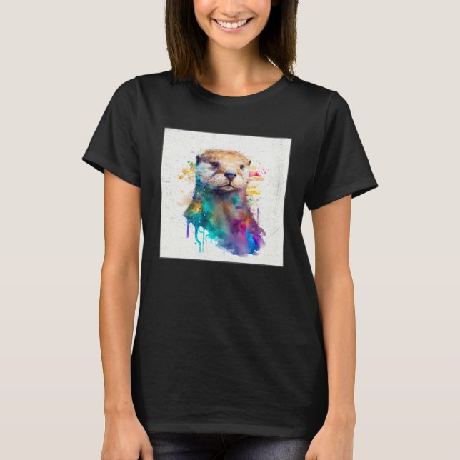 Cute Otter Paint Splatter Illustration Colorful Wa T-Shirt (Front)