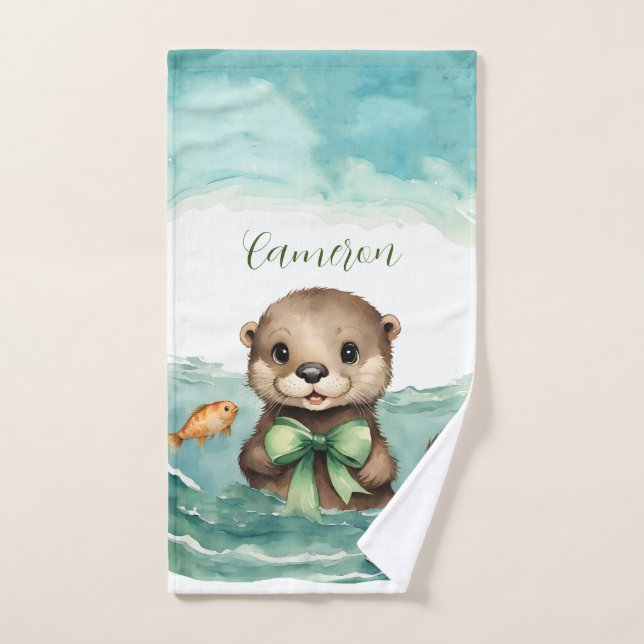 Cute Otter Personalized  Bath Towel Set (Hand Towel)