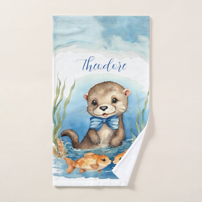 Cute Otter Personalized Boy  Bath Towel Set (Hand Towel)