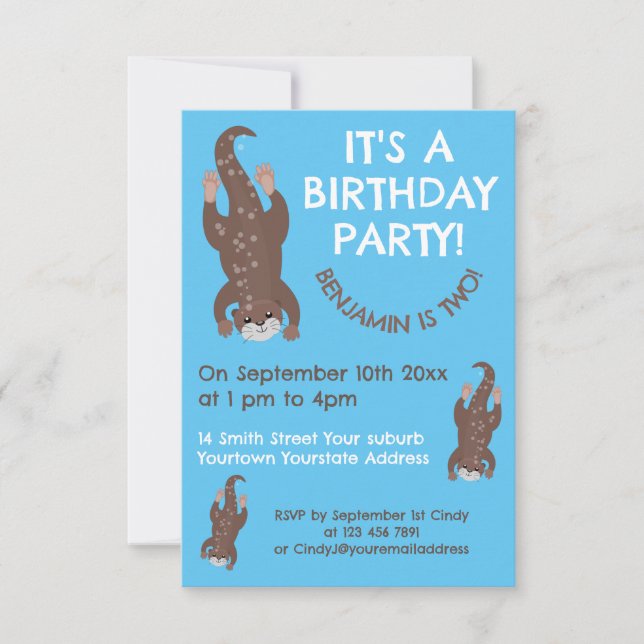 Cute otter personalized cartoon birthday invitation (Front)
