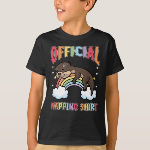 Cute Otter Rainbow Pajama Napping Sleeping Otter T_Shirt