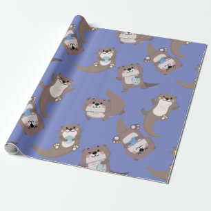 Cute otter shell fish wrapping paper