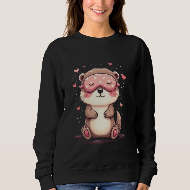 Cute otter sleeping motif sweatshirt (Front)
