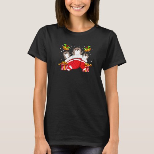 Cute Otter Socks Christmas Xmas Pajamas T-Shirt