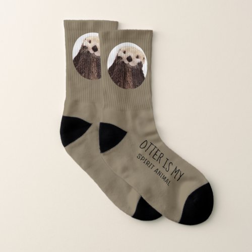 Cute Otter Spirit Animal on Brown Socks