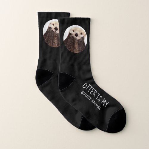Cute Otter Spirit Animal on dark Gray Socks