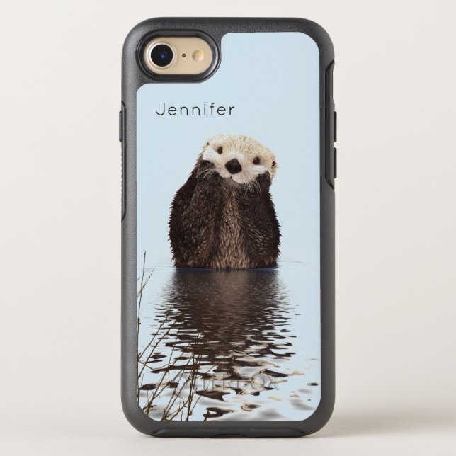 Cute Otter Standing in a Pond Holding his Face Otterbox iPhone Case (Back)