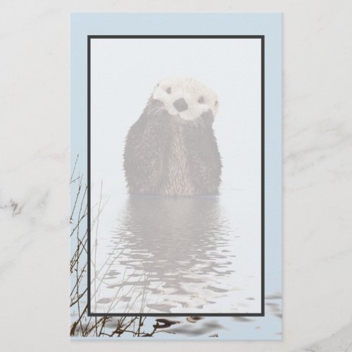 Cute Otter Standing in a Pond Holding his Face Stationery