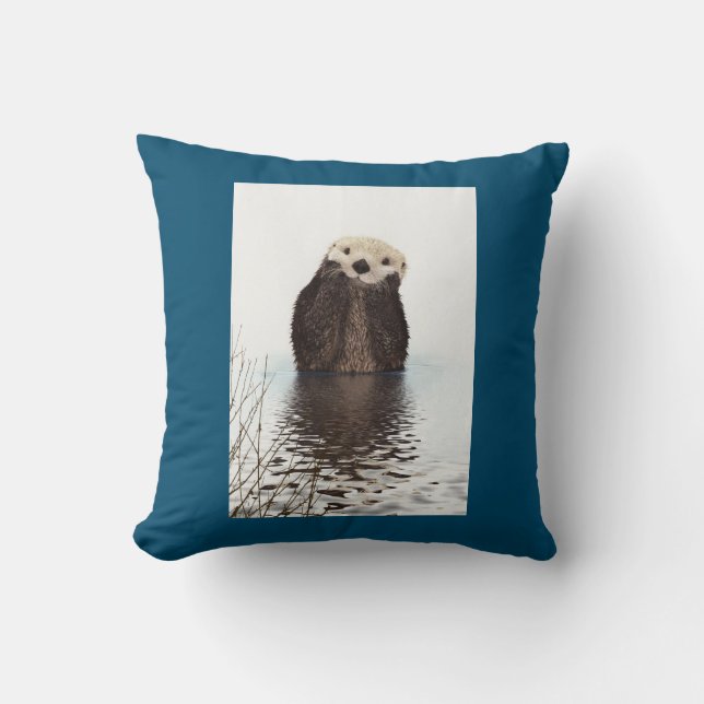Cute Otter Standing Up Photo Throw Pillow (Front)