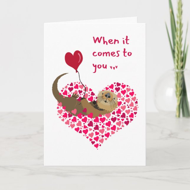 Cute Otter Valentine’s Day Swimming in Hearts Card (Front)