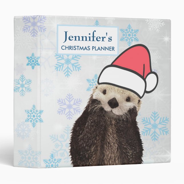 Cute Otter Wearing a Santa Hat Christmas 3 Ring Binder (Front/Spine)