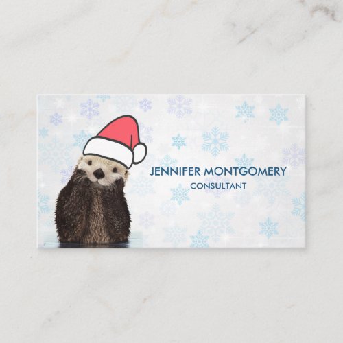 Cute Otter Wearing a Santa Hat Christmas Business Card