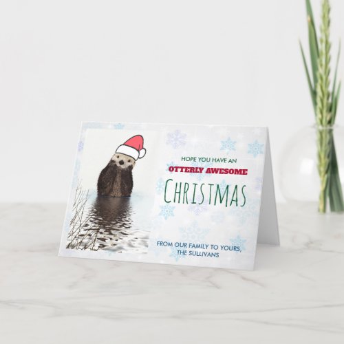 Cute Otter Wearing a Santa Hat Christmas Card