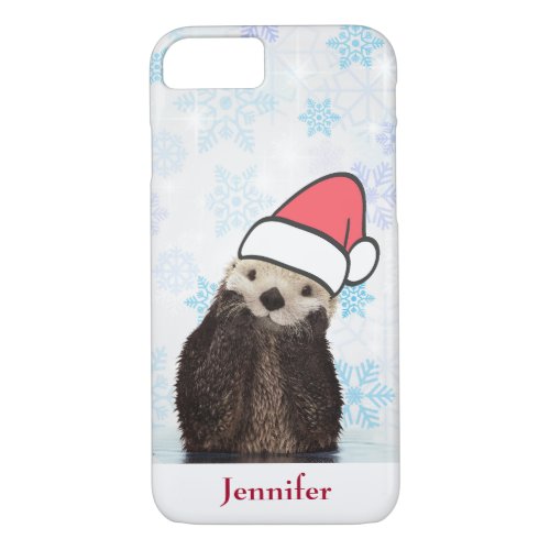 Cute Otter Wearing a Santa Hat Christmas iPhone 87 Case