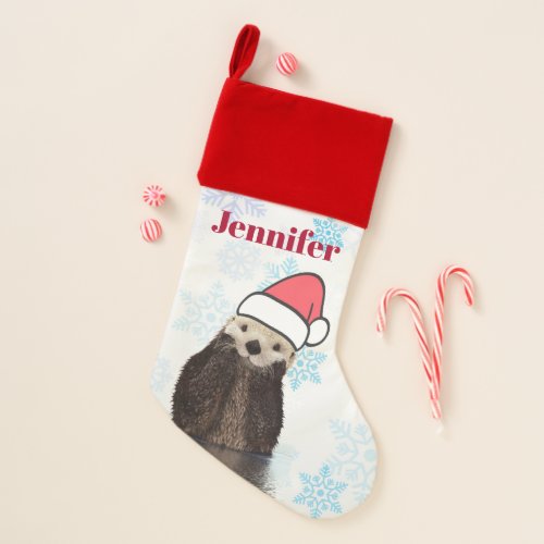 Cute Otter Wearing a Santa Hat Christmas Christmas Stocking