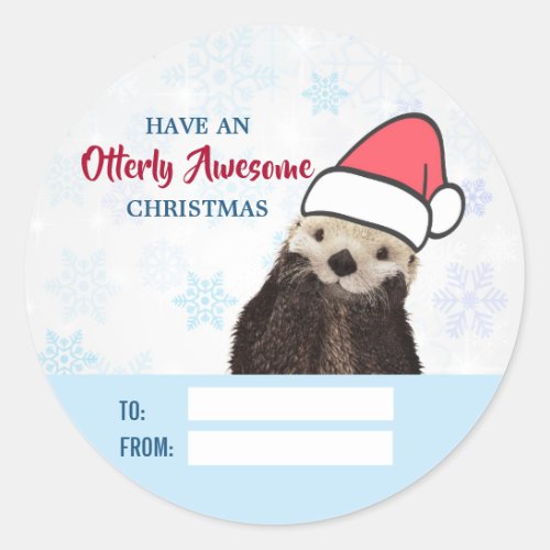 Cute Otter Wearing a Santa Hat Christmas Classic Round Sticker