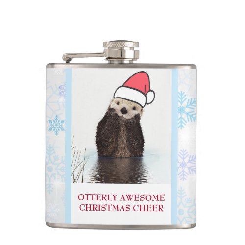 Cute Otter Wearing a Santa Hat Christmas Flask