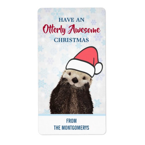 Cute Otter Wearing a Santa Hat Christmas Gift Label