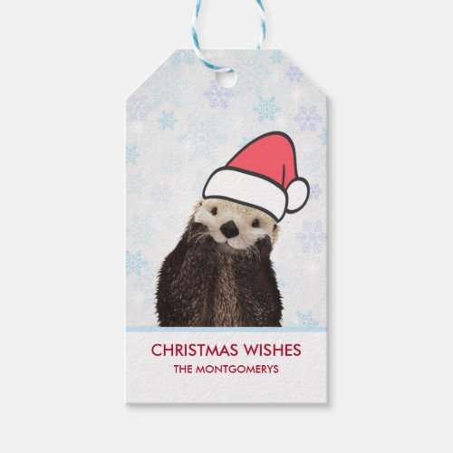 Cute Otter Wearing a Santa Hat Christmas Gift Tags
