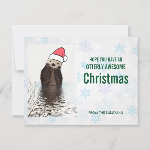 Cute Otter Wearing a Santa Hat Christmas Greeting Holiday Card