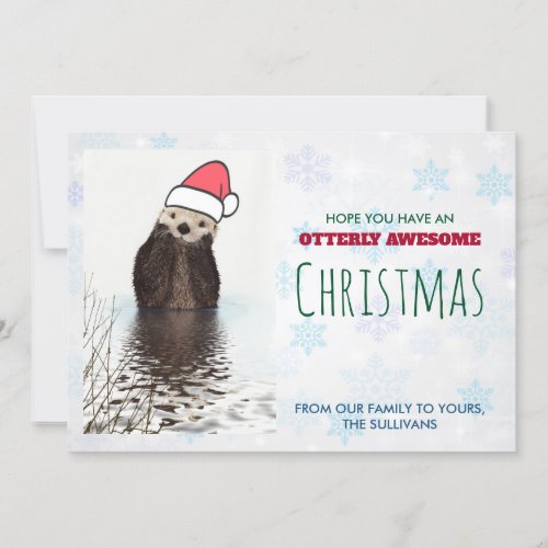 Cute Otter Wearing a Santa Hat Christmas Greeting Thank You Card