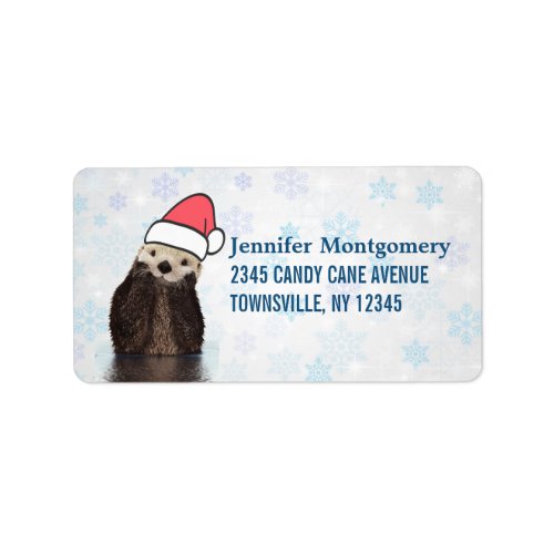 Cute Otter Wearing a Santa Hat Christmas Label
