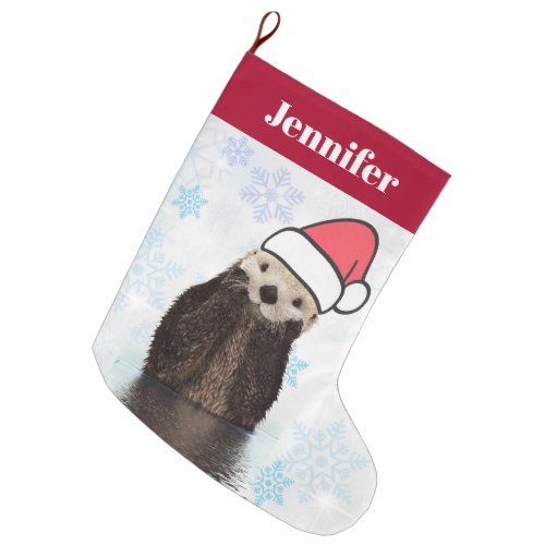 Cute Otter Wearing a Santa Hat Christmas Large Christmas Stocking