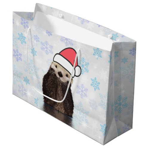 Cute Otter Wearing a Santa Hat Christmas Large Gift Bag