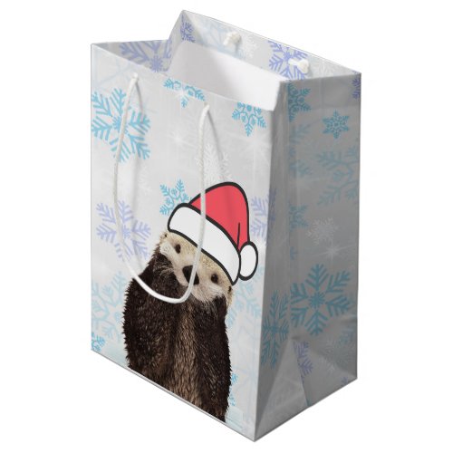 Cute Otter Wearing a Santa Hat Christmas Medium Gift Bag