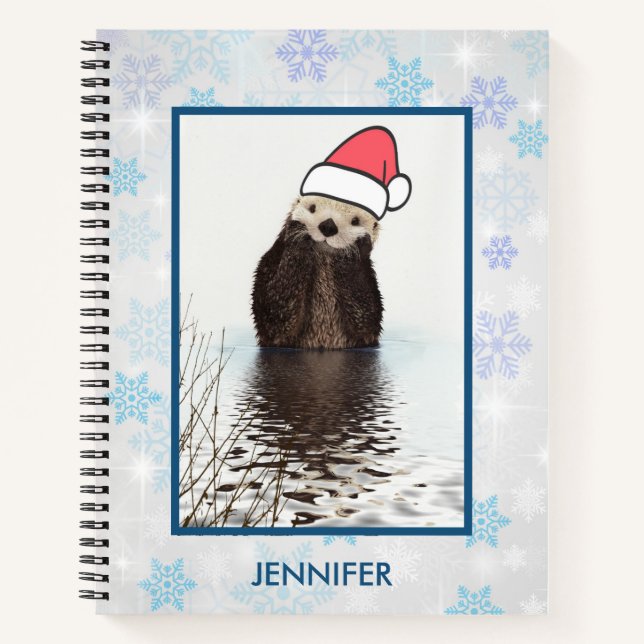Cute Otter Wearing a Santa Hat Christmas Notebook (Front)