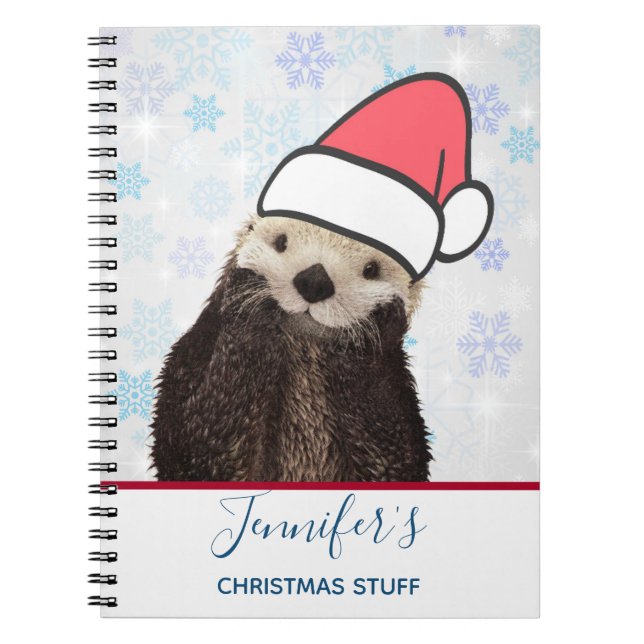 Cute Otter Wearing a Santa Hat Christmas Notebook (Front)