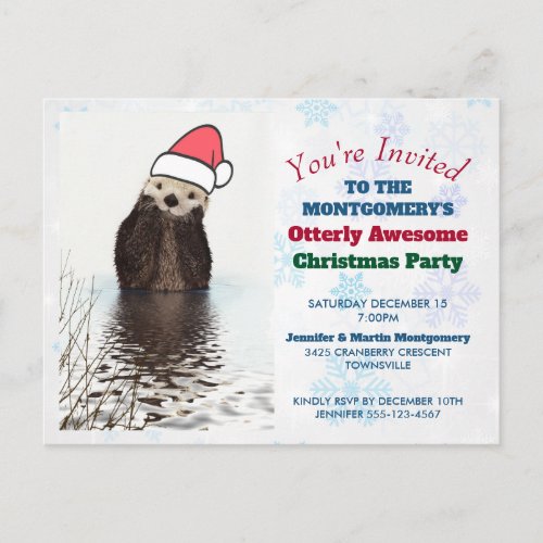 Cute Otter Wearing a Santa Hat Christmas Party Postcard