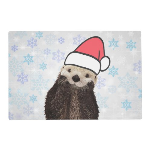 Cute Otter Wearing a Santa Hat Christmas Placemat