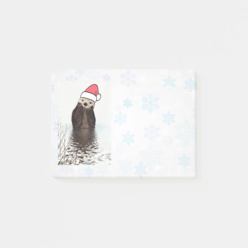 Cute Otter Wearing a Santa Hat Christmas Post_it Notes