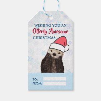 Cute Otter Wearing a Santa Hat Christmas Pun Gift Tags