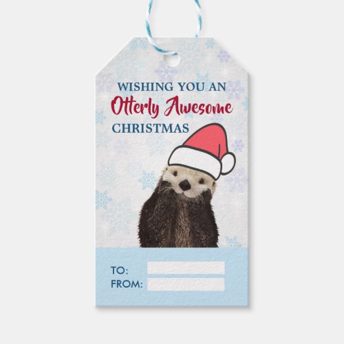 Cute Otter Wearing a Santa Hat Christmas Pun Gift Tags