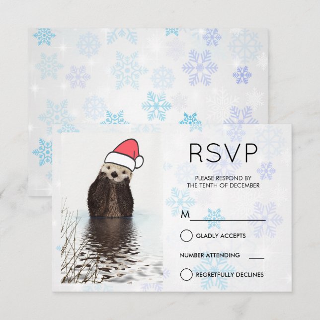 Cute Otter Wearing a Santa Hat Christmas RSVP Invitation (Front/Back)