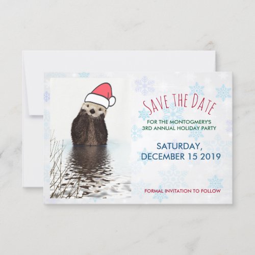 Cute Otter Wearing a Santa Hat Christmas Save The Date