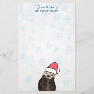 Cute Otter Wearing a Santa Hat Christmas Stationery