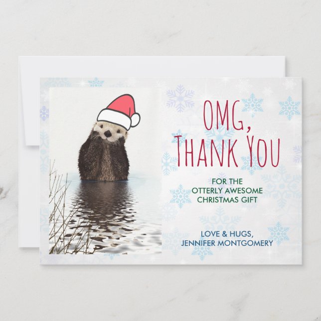 Cute Otter Wearing a Santa Hat Christmas Thank You Card (Front)