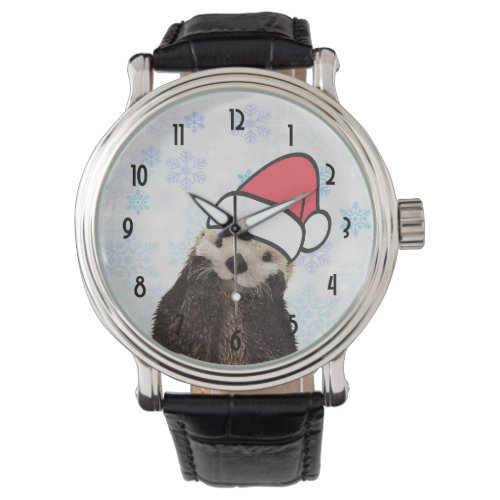 Cute Otter Wearing a Santa Hat Christmas Watch