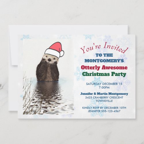 Cute Otter Wearing a Santa Hat Otterly Awesome Invitation