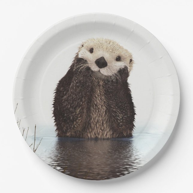 Cute Otter Wildlife Image Paper Plates (Front)